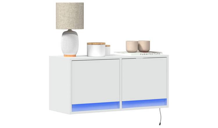 Walplus LED 2 Drawer Engineered Wood TV Wall Unit - White - 80 x 31 x 38 cm