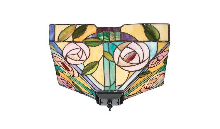 Loops Direct Tiffany Glass Glass and Steel Semi-Flush Ceiling Light - Pink Rose