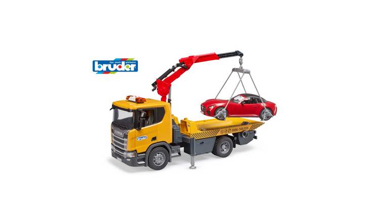 Bruder Light and Sound Scania Super 560R Tow Truck with Roadster - Yellow