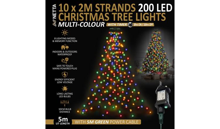 NETTA 2m 200 LED Christmas Tree Fairy String Lights - Multicolour