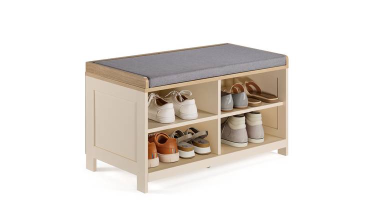 Vonhaus Ash Hall Shoe Storage Bench with Padded Seat - Cream