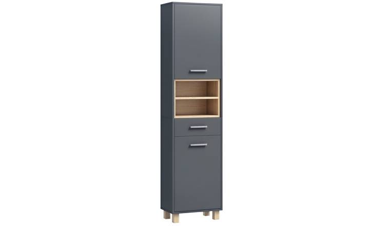 HOMCOM Tall Bathroom Storage Cabinet with Open Shelves and Drawer - Grey