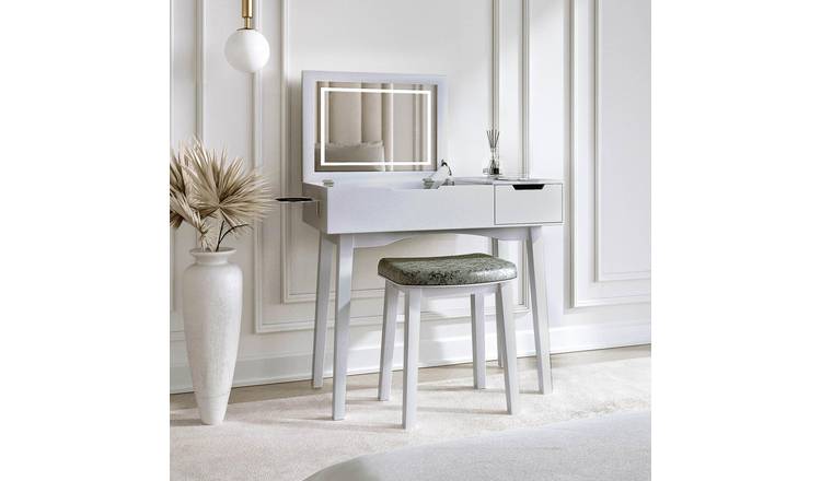 CARME Home Selena Dressing Table with Flip Top LED Mirror - Grey