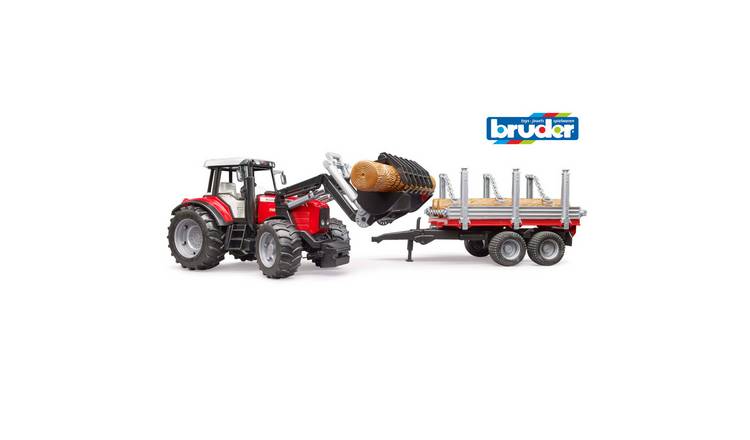 Bruder 1:16 Massey Ferguson 7480 Tractor with Front Loader Timber Trailer - Red