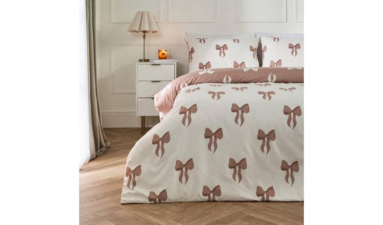 OHS Bows Microfibre Reversible Bedding Set Duvet Cover Set Mink - Double