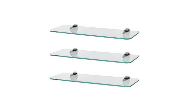 Harbour Housewares Rounded Style Glass Bathroom Shelves - Chrome - Set of 3
