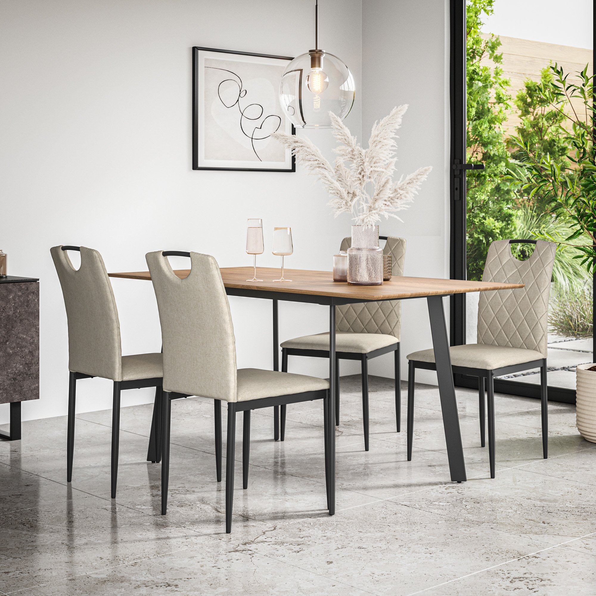 Furniture Online Haydon Monza Oak Effect Dining Table & 4 Beige Chairs - Image 2