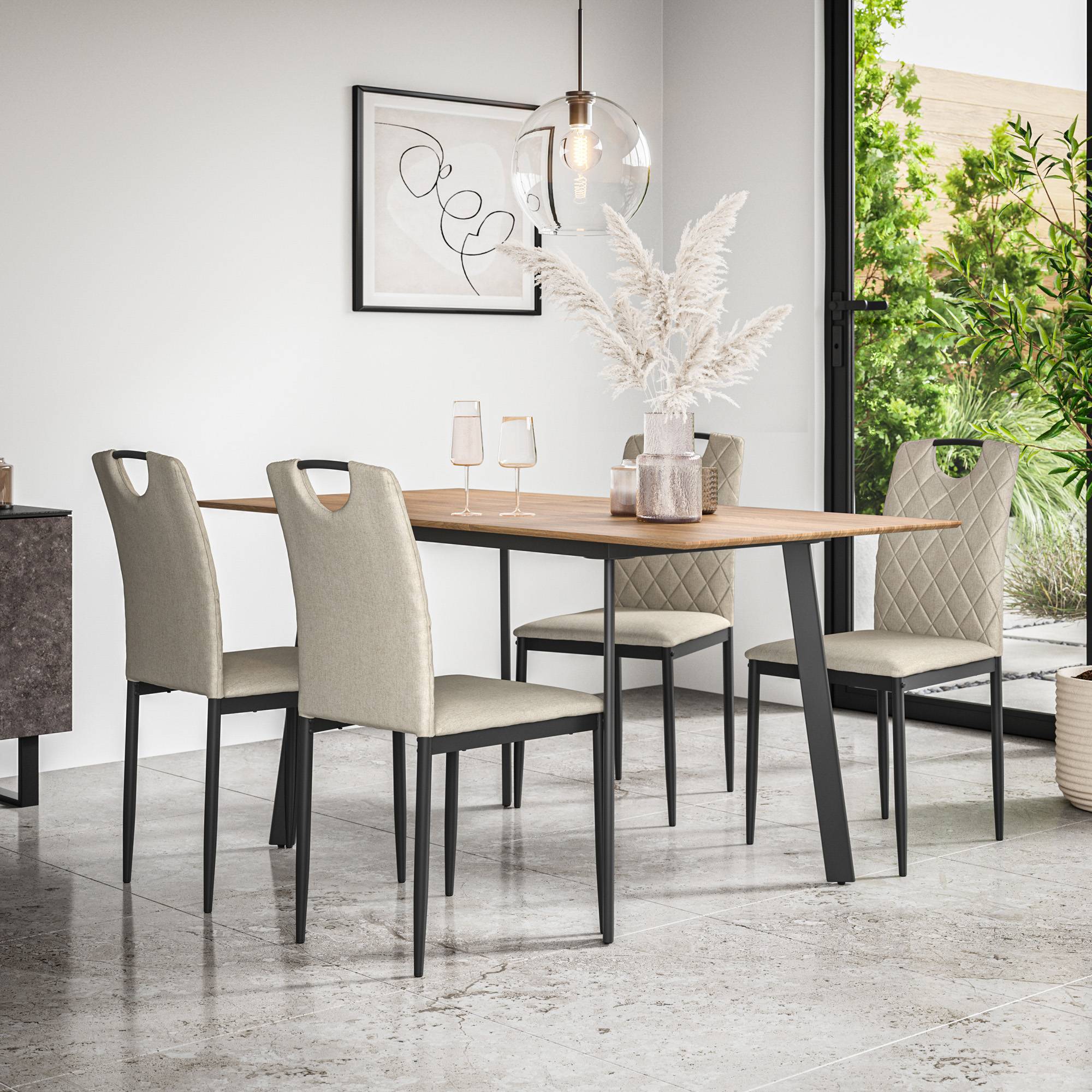 Furniture Online Haydon Monza Oak Effect Dining Table & 4 Beige Chairs - Image 2