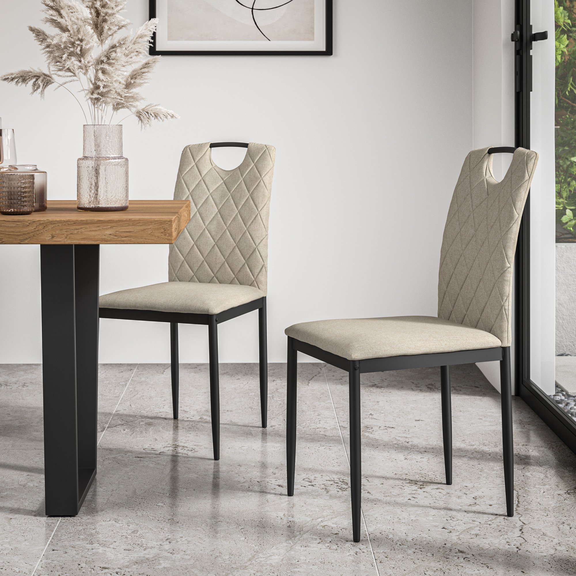 Furniture Online Haydon Monza Oak Effect Dining Table & 4 Beige Chairs - Image 5