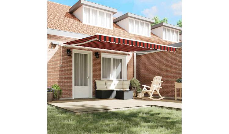 Walplus Polyester Retractable Awning - Orange and Brown - 400 x 300 cm