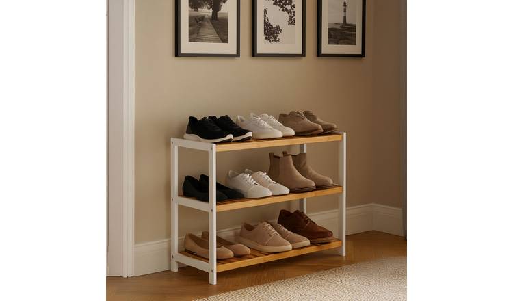 Neo 3-Tier Bamboo Shoe Rack Stand Natural Wooden Shoe Storage