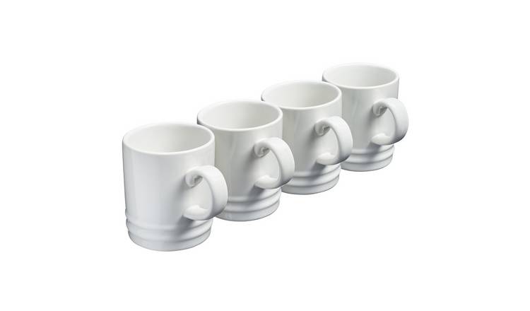 Cooks Professional Set of 4 Stoneware Tea Coffee Mugs 350ml - White