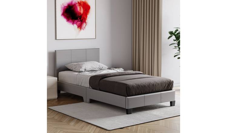 Vida Designs Lisbon Single Faux Leather Bed With Foam Mattress - Grey