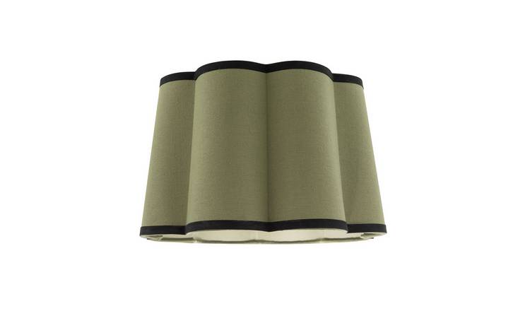Happy Homewares Olive Green Linen Scallop Drum with Black Lampshade - 35cm