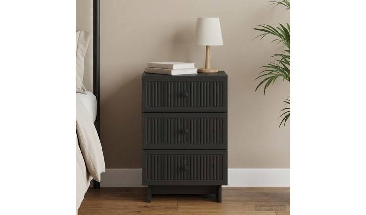 Walplus Engineered Wood Bedside Cabinet - Black - 43 x 41 x 66.5 cm