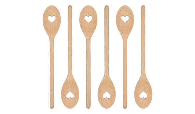 Argon Tableware Wooden Heart Cooking Spoons - Pack of 6