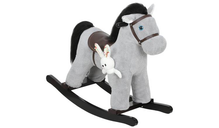 AIYAPLAY Plush Handle Grip Sound Toy Baby Rocking Horse - Grey