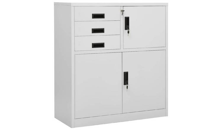 Walplus Steel 3 Drawer Adjustable Shelf Cabinet - Light Grey - 90 x 40 x 102 cm