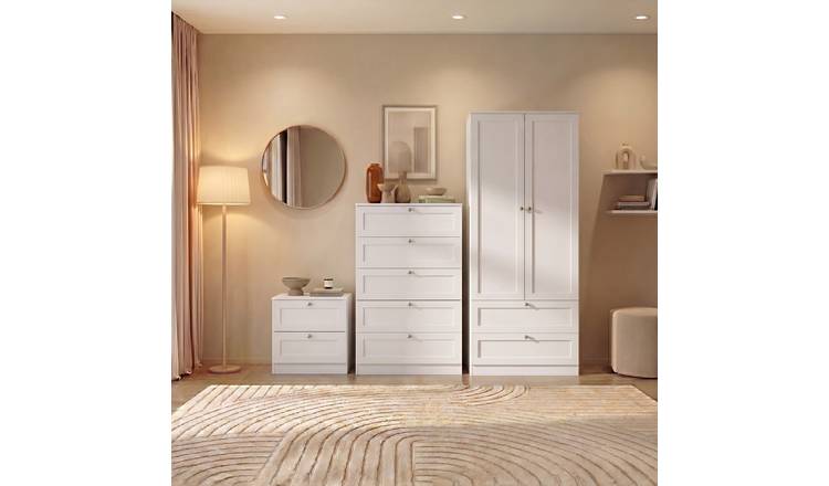 Vida Designs Altino Bedroom Set (Bedside - 5 Drawer Chest - Wardrobe) - White