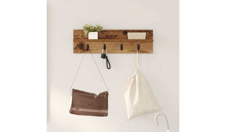 Walplus Engineered Wood Wall-Mounted Coat Rack - Old wood - 60 x 10.5 x 18 cm