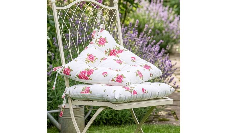 Dibor Set of 2 Floral Outdoor Garden Chair Cushion Seat Pads - Pink