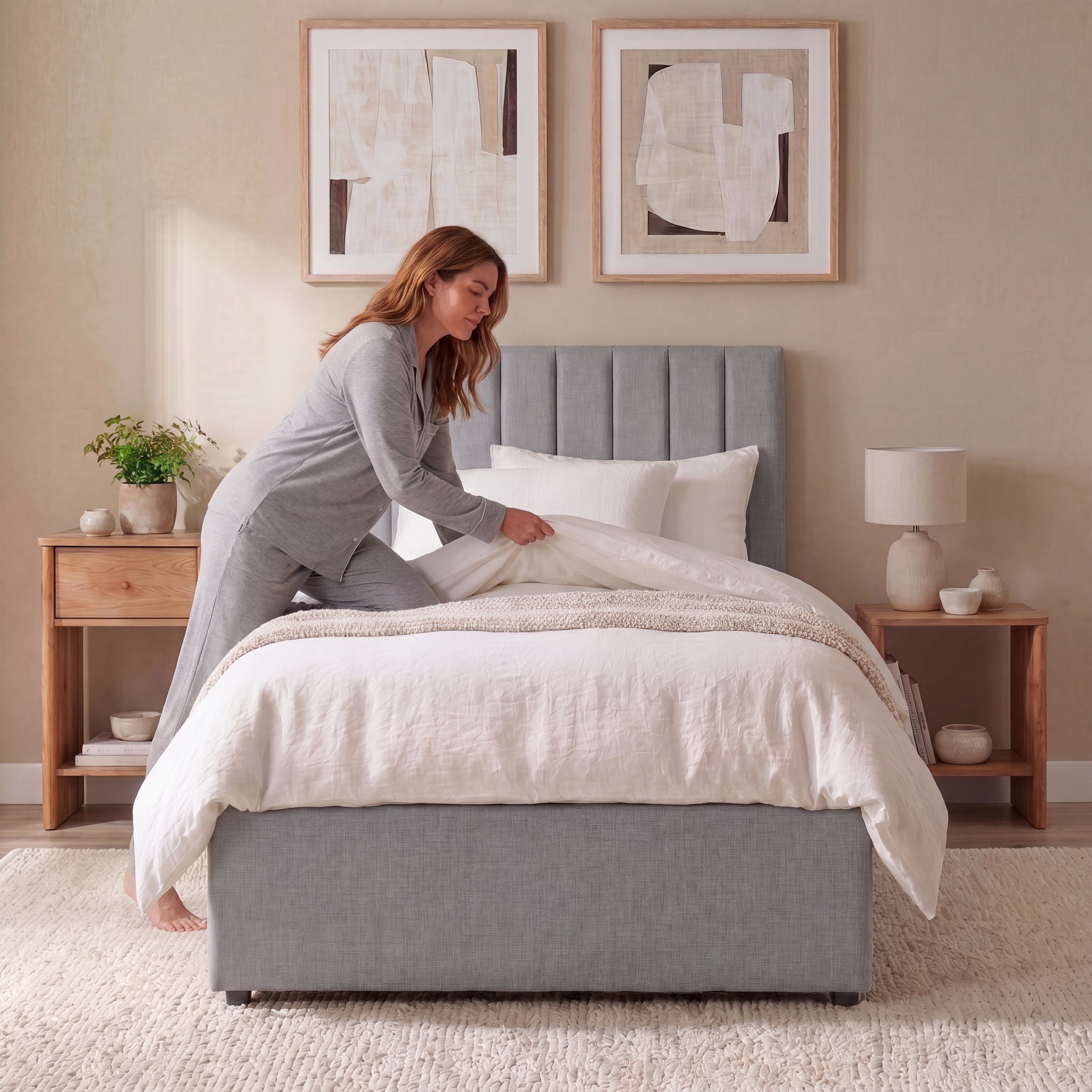 Vida Designs Vellaro Single Ottoman Linen Fabric Bed Frame - Light Grey - Image 2