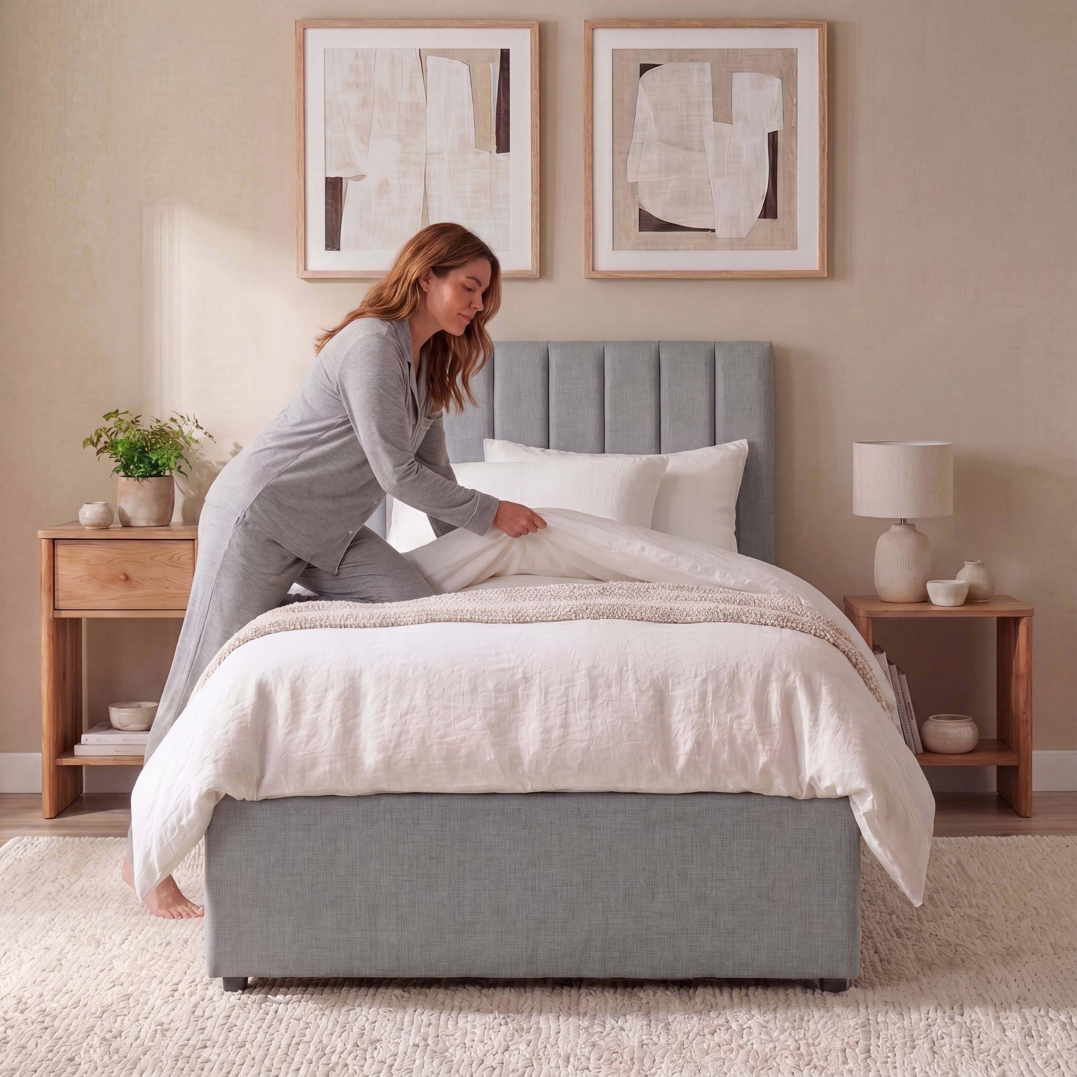 Vida Designs Vellaro Single Ottoman Linen Fabric Bed Frame - Light Grey - Image 2