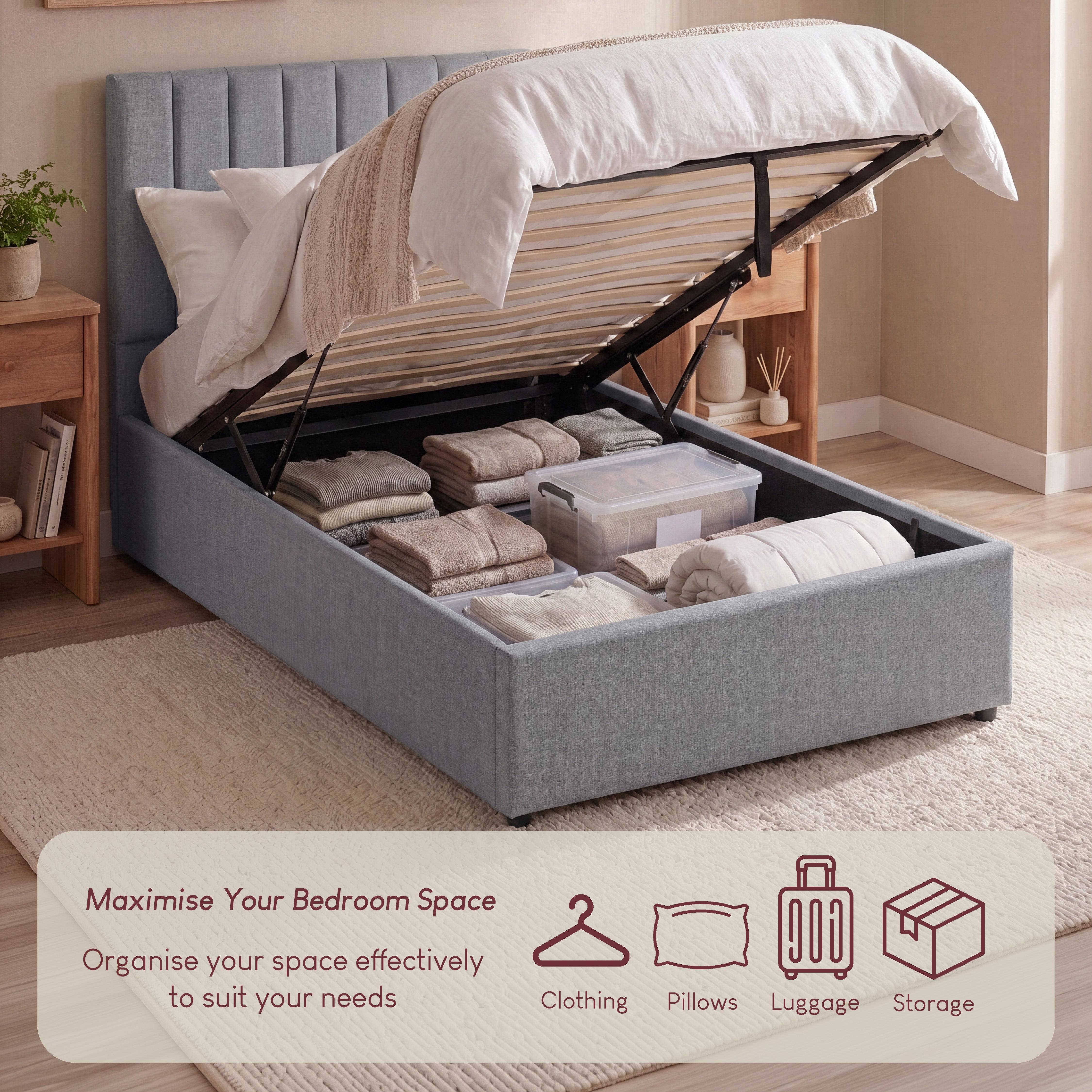 Vida Designs Vellaro Single Ottoman Linen Fabric Bed Frame - Light Grey - Image 5