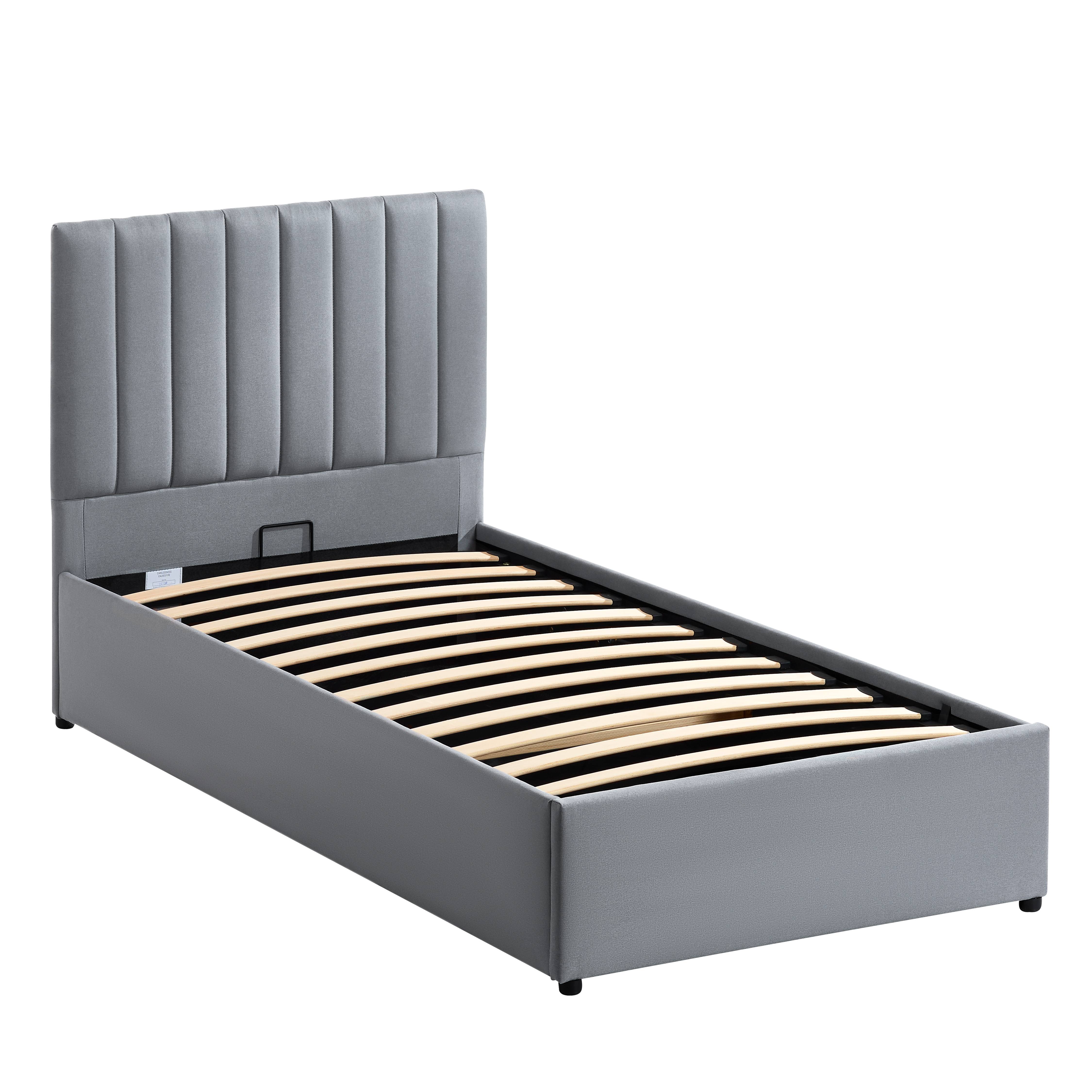 Vida Designs Vellaro Single Ottoman Linen Fabric Bed Frame - Light Grey - Image 8