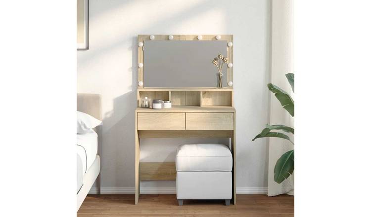 Walplus LED Glass Dressing Table - Sonoma Oak - 80 x 41 x 134.5 cm