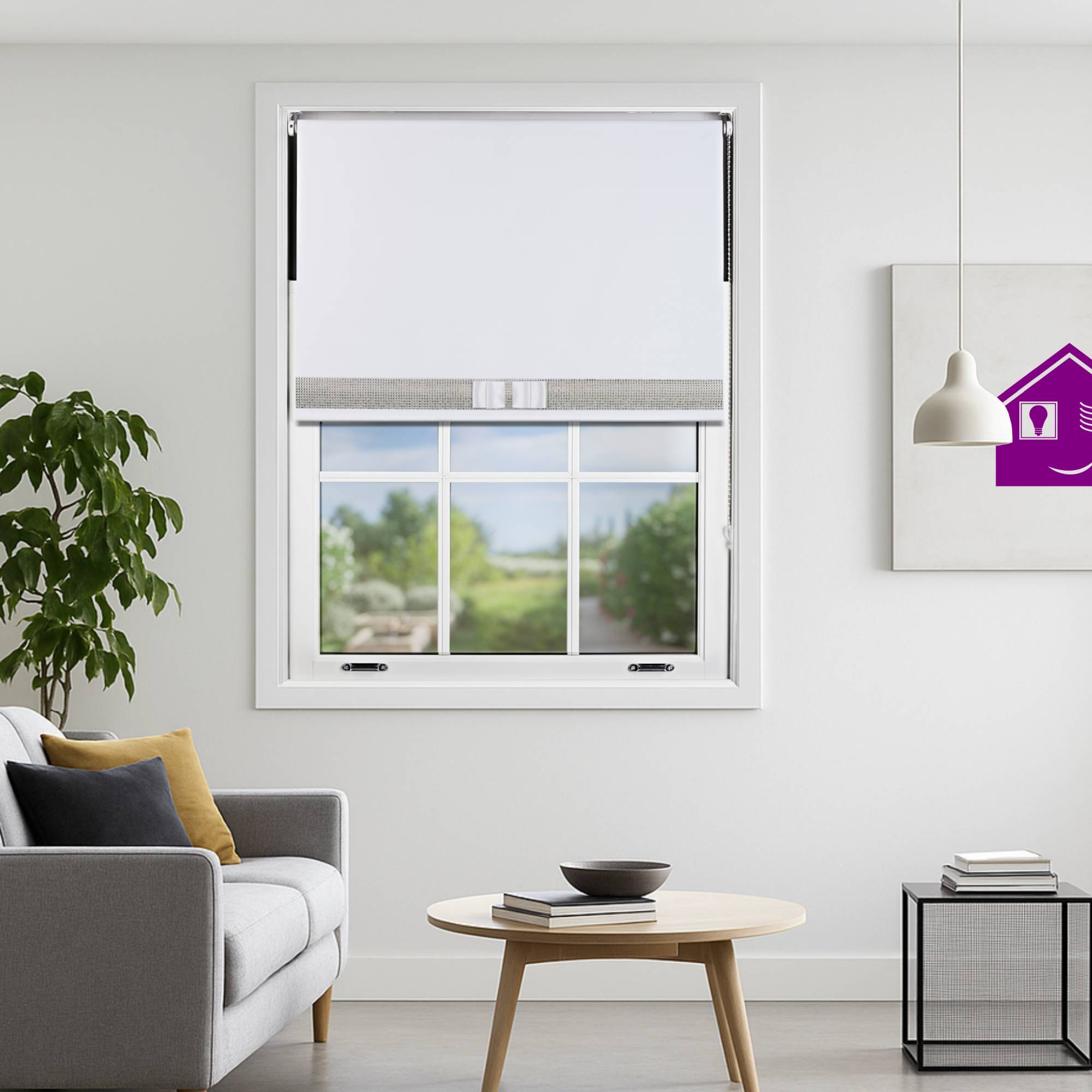 Furnished White Blackout Roller Blind Diamante Strip and Bow - 60 x 165cm - Image 1