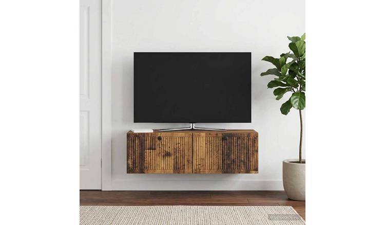 Walplus Engineered Wood Wall Mounted TV Cabinet - Old Wood - 98 x 31 x 30 cm