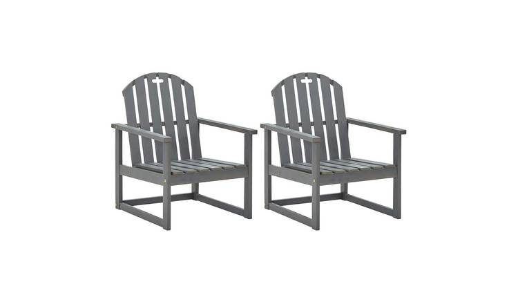 Walplus 2 Piece Solid Acacia Wood Garden Sofa Chairs - Grey - 60 x 63 x 79 cm