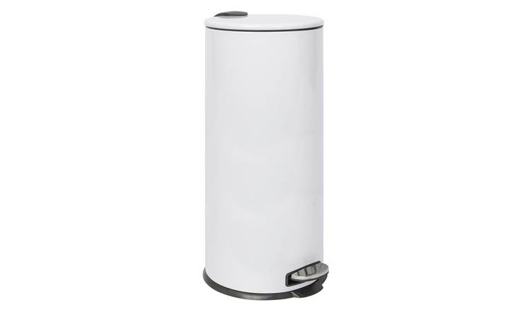 Harbour Housewares Round Stainless Steel Kitchen Pedal Bin - 30L - White