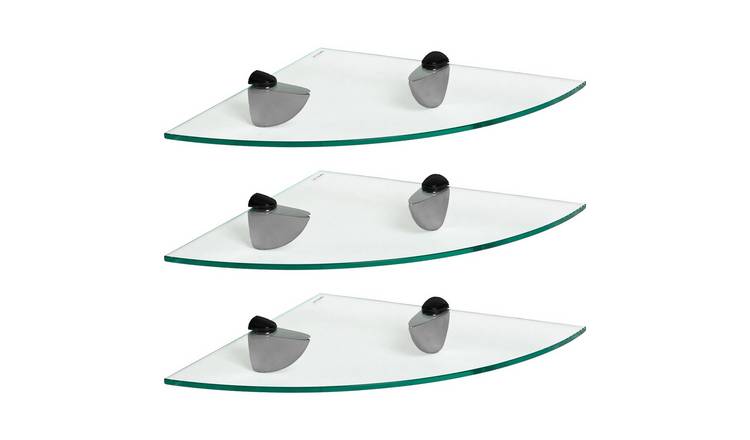 Harbour Housewares Floating Glass Bathroom Corner Shelves - 3xBlack - 30 x 30cm