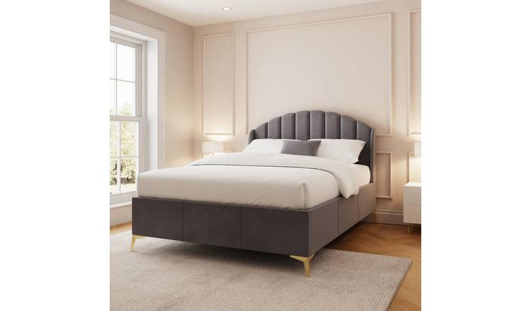 GFW Pettine Double Velvet End Lift Ottoman Bed with Mattress - Grey