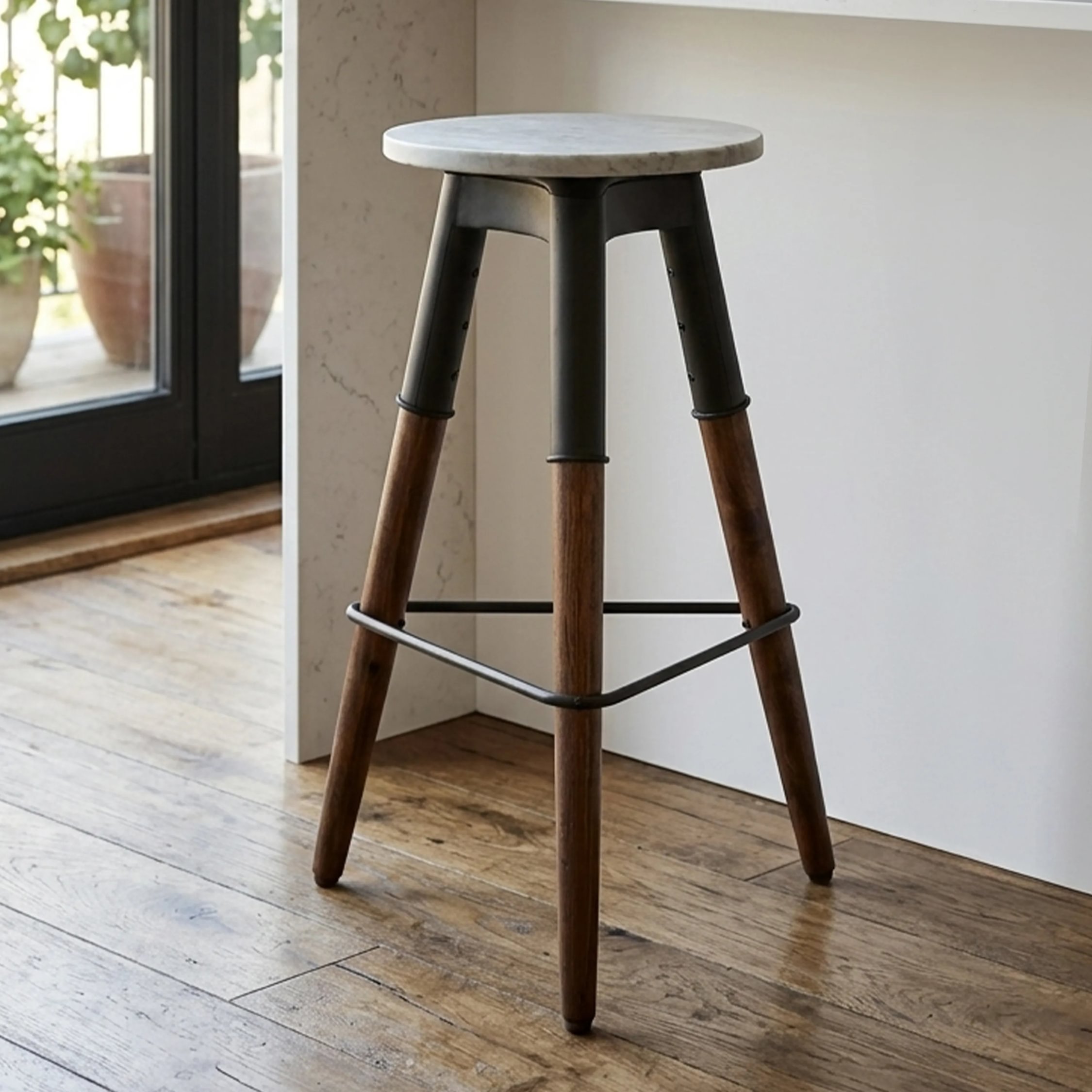 Orsina Vasco Marble Top 3 Leg Bar Stool – White and Black - Image 1