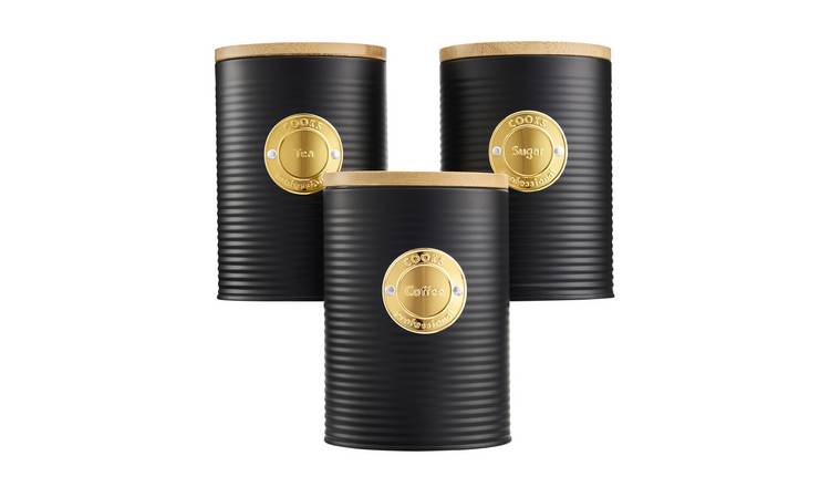 Cooks Professional 3 Piece Ribbed Kitchen Storage Set - Black/Gold