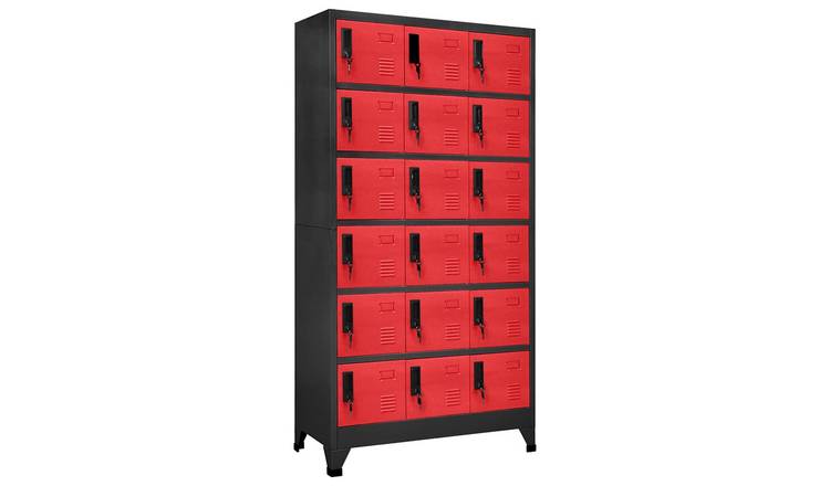 Walplus Steel 18 Door Locker Cabinet - Black and Red - 90 x 40 x 180 cm