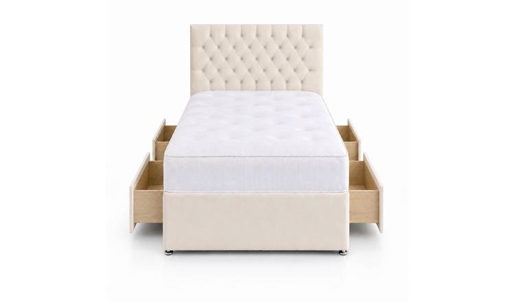 Comfy Deluxe 4ft Small Double      4 Drawer  Velvet  Divan Bed Set -  Cream