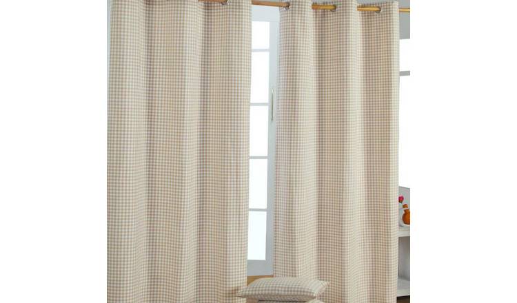 Homescapes Beige Cotton Gingham Eyelet Curtains - 117cm x 137cm