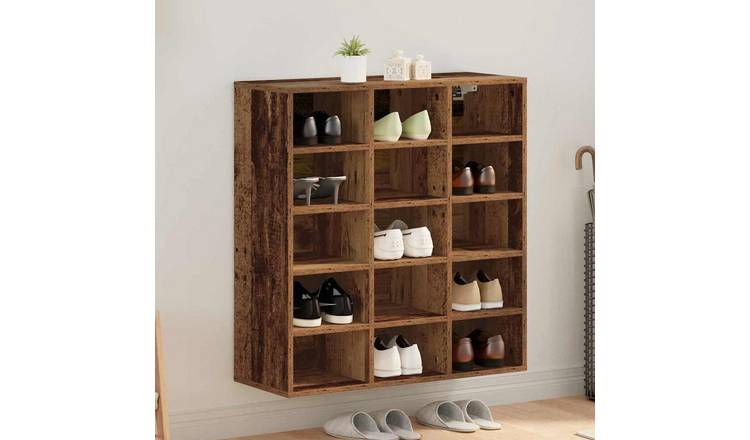 Walplus Engineered Wood Shoe Cabinet - Old Wood - 77.5 x 30 x 83.5 cm