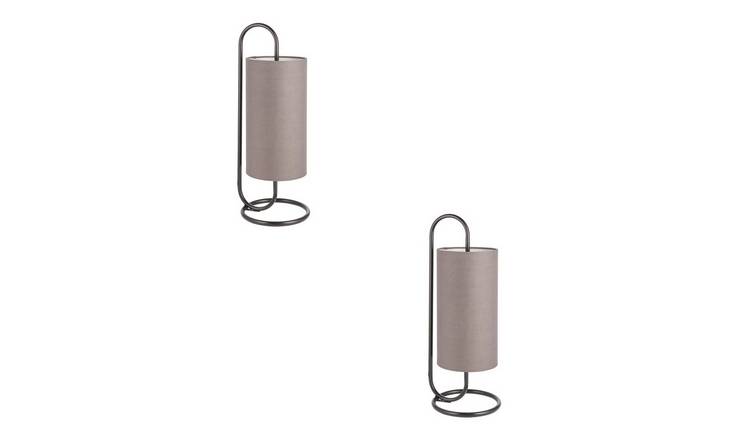 Loops Direct Pack of 2 Steel and Fabric Table Lamp - Matt Black