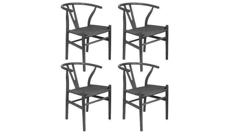 Nicholas Winter 4x Beech Wood Danish Style Dining Chairs - Black/Black