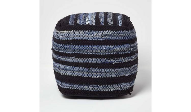 Homescapes Texas Denim Woven Striped Bean Filled Pouffe – 40 cm