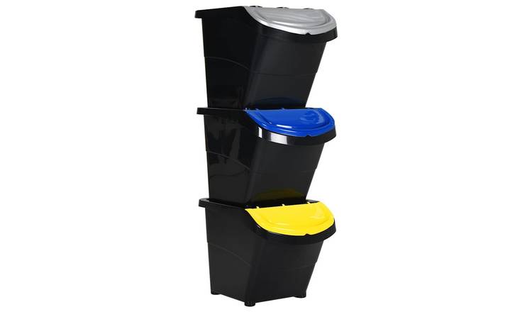 Walplus Stackable Waste Bins with Lids PP 78 L - Black - 43.5 x 31 x 32.5 cm