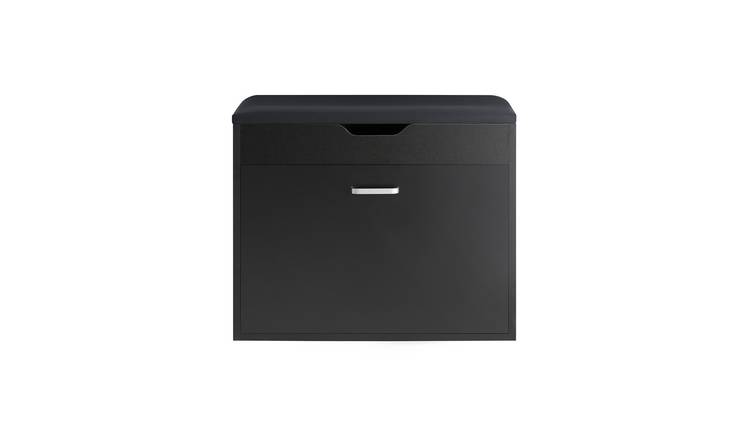SoBuy 1 Flip Drawer Lift-Top Storage Folding Padded Seat Shoe Bench - Black
