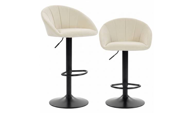 HOMCOM Set of 2 Swivel Bar Stools with Backrest and Footrest - Cream White