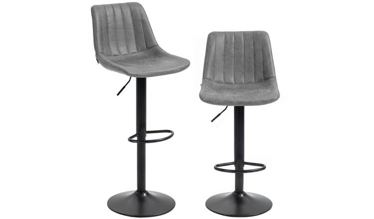 HOMCOM Set of 2 Bar Stools with Backs and Height Adjustable - Grey