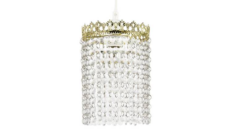 Happy Homewares Polished Gold Crown with Strings of Clear Pendant Shade - 15cm